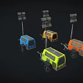 Portable Outdoor Mobile Light Towers With Multiple Lamps And Colored Wheeled Bases