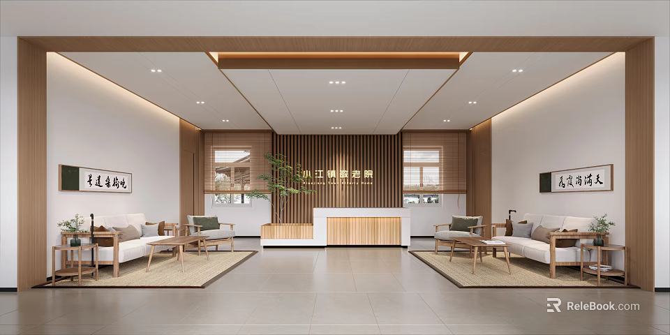 Modern Hospital Outpatient Clinic Interior With Reception And Seating Areas 3d model 