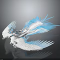 Blue and White Dragon 3D Sculpture With Spreading Wings And Reflection On Dark Background 3d model
