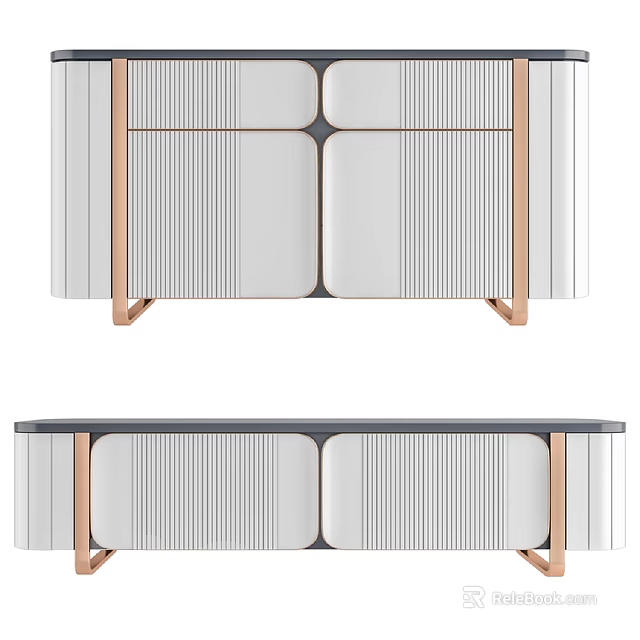 Modern Entryway Cabinet And Sideboard With Metal Legs Striped Panels And Storage Design 3d model 
