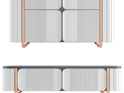 Modern Entryway Cabinet And Sideboard With Metal Legs Striped Panels And Storage Design 3d model