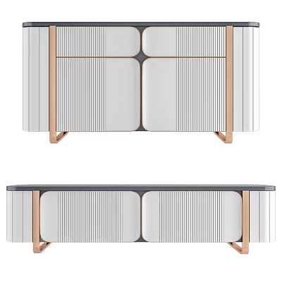 Modern Entryway Cabinet And Sideboard With Metal Legs Striped Panels And Storage Design 3d model