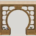 Chinese Curio Shelf with Circular Arch Design Multiple Wooden Layers Drawers and Decorative Carvings