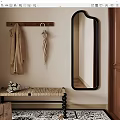 Entryway Decorative Arched Mirror With Coat Rack Bench Umbrella And Door 3d model