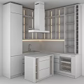 Modern Gray Kitchen Cabinets With Wooden Countertop And Built In Appliances