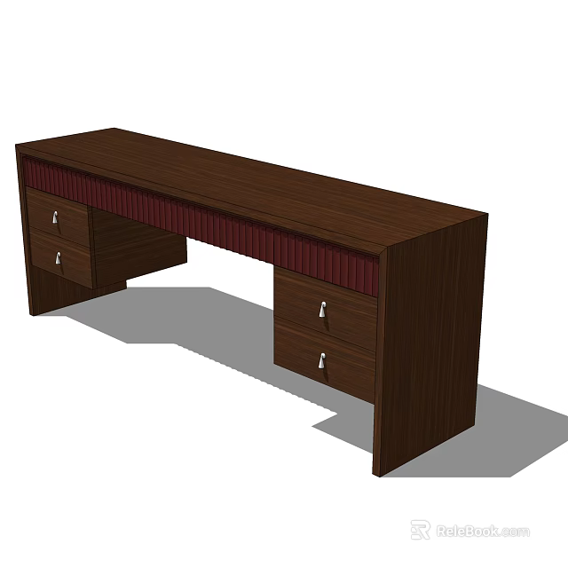 Dark Brown Wooden Desk With Drawers Red Accent Strip And Rectangular Top Design 3d model 