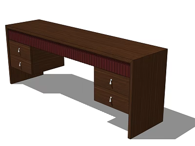 Dark Brown Wooden Desk With Drawers Red Accent Strip And Rectangular Top Design 3d model