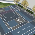 Outdoor Multi Sport Court Sports Equipment With Tennis Facilities Ground Markings Benches And Trees