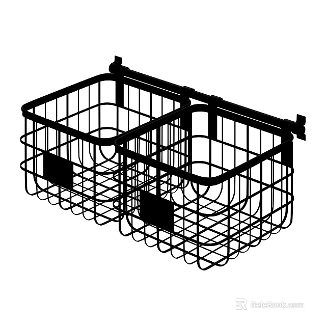 Wall Mounted Metal Storage Rack with Two Wire Baskets for Home Organizing 3d model 