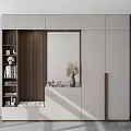 Modern Wardrobe Interior Design With Mirror Wooden Stripes Open Shelves Vase and Books