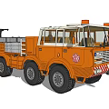 Orange TATRA Heavy Duty Truck With Multiple Wheels Front Red White Stripes And Warning Lights