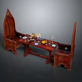Traditional Mahogany Dining Table Set With Two Chairs And Tableware Candles