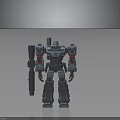 Detailed Gray Mech Robot with Red Joints Purple Chest Holding Weapon