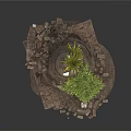 Modern Stone Decorative Sculpture Featuring Green Plants and Natural Rock Design