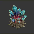 Glowing Blue And Pink Crystal Cluster Fantasy Scene Component With Rock Base