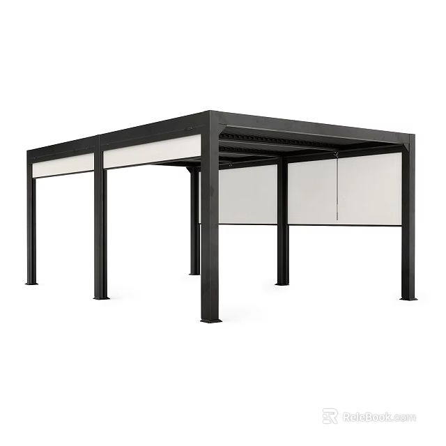Modern Black Metal Frame Outdoor Table With Pergola Structure For Garden Patio Use 3d model 