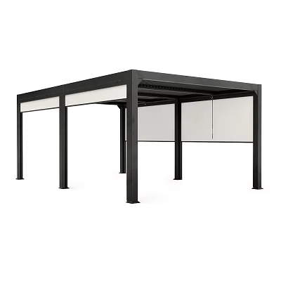 Modern Black Metal Frame Outdoor Table With Pergola Structure For Garden Patio Use 3d model