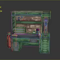 Minecraft Inspired Blocky Workbench With Green Gray Blocks And Top Items