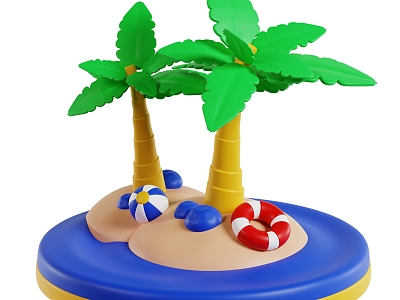 Beach Swimming Circle Coconut Tree Cartoon Beach Cartoon Coconut Tree Cartoon Scene 3d model