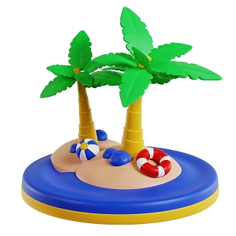 Beach Swimming Circle Coconut Tree Cartoon Beach Cartoon Coconut Tree Cartoon Scene 3d model