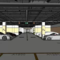 Indoor Parking Lot With Numbered Spaces Parked Cars Column Markers And Ceiling Lights