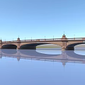 Classic Stone Bridge With Multiple Arches Lamp Posts And Calm Water Reflection Under Blue Sky 3d model