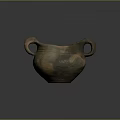 Ancient Textured Pottery Jar With Two Handles And Brown Orange Tones