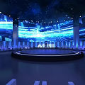 Modern Stage With Starry Sky Blue Lighting Large Screens And Circular Design