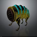 Unusual Plant with Yellow Green Stripes Blue Glowing Parts and Leg Like Base