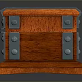 Wooden Entryway Side Cabinet With Orange Finish And Metal Hardware Accents