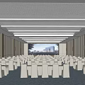 Elegant Banquet Hall Interior With White Chairs Arranged Tables And Large Windows View