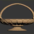 Light Brown Handwoven Storage Basket With Curved Handle Round Base And Decorative Edge
