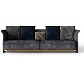 Modern Gray Multi Seater Sofa With Varied Patterned Cushions And Gold Legs 3d model