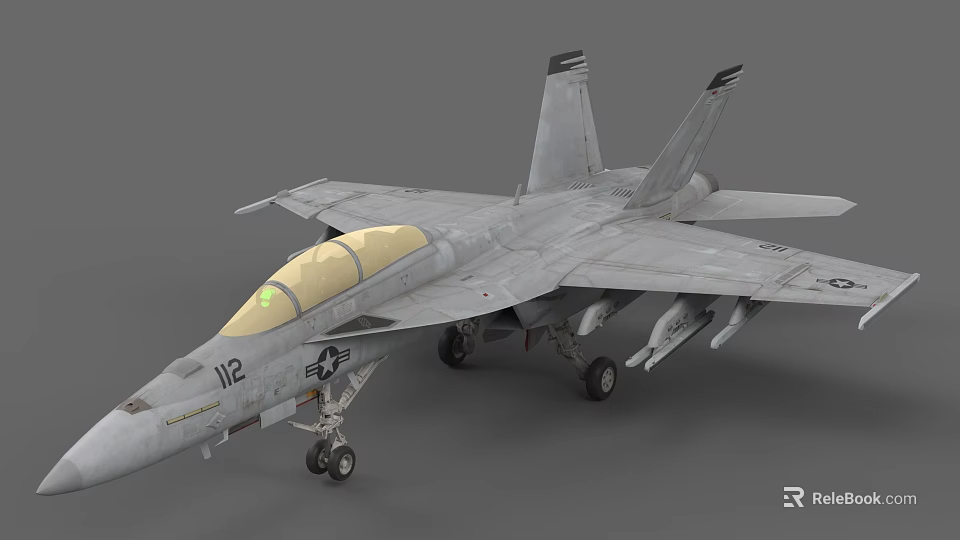 Modern Military Fighter Jet With Canopy 112 Marking Weapons Under Wings And Landing Gear 3d model 