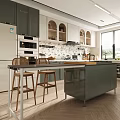 Modern Kitchen Interior Design With Island Counter Cabinets Appliances And Bar Stools