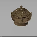 Decorative Golden Furniture Piece With Intricate Carved Lid And Ornate Base