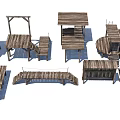 Wooden House Exterior With Multiple Platforms Stairs And Wooden Frames