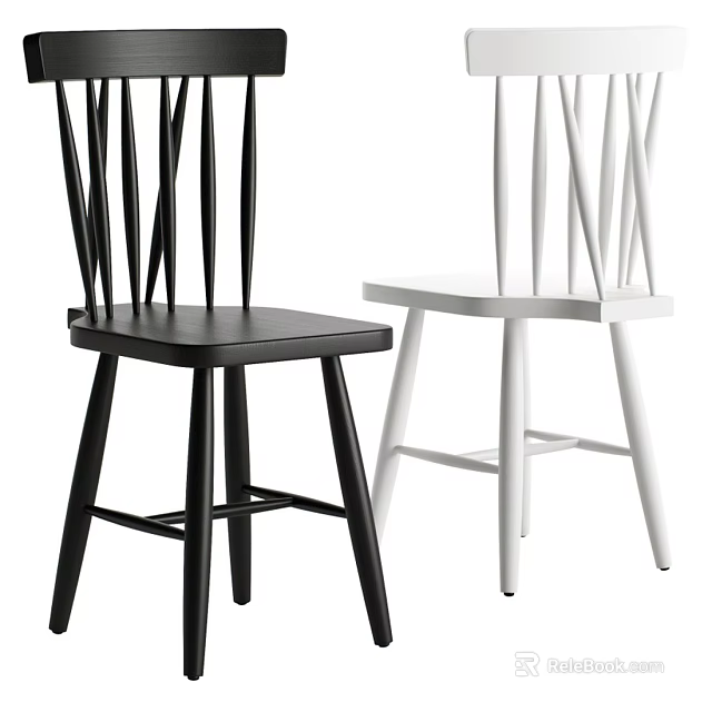 Modern Black and White Dining Chairs With Vertical Slat Backs and Sleek Legs Design 3d model 