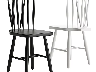 Modern Black and White Dining Chairs With Vertical Slat Backs and Sleek Legs Design 3d model