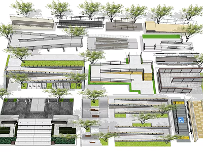 Diverse Modern Fence Designs For Outdoor Landscape With Greenery And Pathways 3d model
