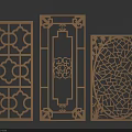 Decorative Wooden Carved Windows with Various Intricate Patterns for Interior Design 3d model