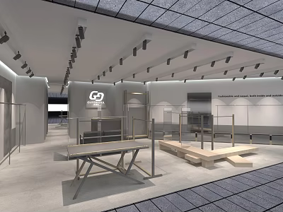 Modern Minimalist Clothing Store Interior With Display Racks Lighting And Fitting Rooms 3d model
