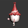 Cute Anthropomorphic Cartoon Character with Red Floral Headpiece White Body and Pink Cheeks