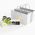 Stylish Decorative Ornament Set With White Shopping Bags Green Jars Black Lids And Open Box