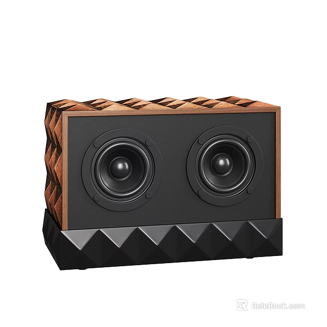 Premium Wooden Enclosure Audio Speaker With Woven Pattern Dual Speakers And Black Geometric Base 3d model 