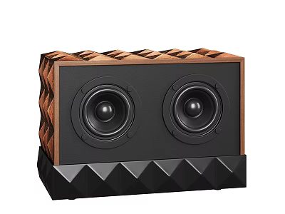Premium Wooden Enclosure Audio Speaker With Woven Pattern Dual Speakers And Black Geometric Base 3d model