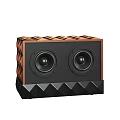 Premium Wooden Enclosure Audio Speaker With Woven Pattern Dual Speakers And Black Geometric Base