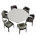 Modern Round Dining Table Set With Comfortable Gray Chairs And Metal Base 3d model