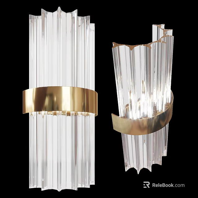 Elegant Modern Wall Sconces With Transparent Glass Stripes And Golden Rings 3d model 