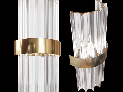 Elegant Modern Wall Sconces With Transparent Glass Stripes And Golden Rings 3d model